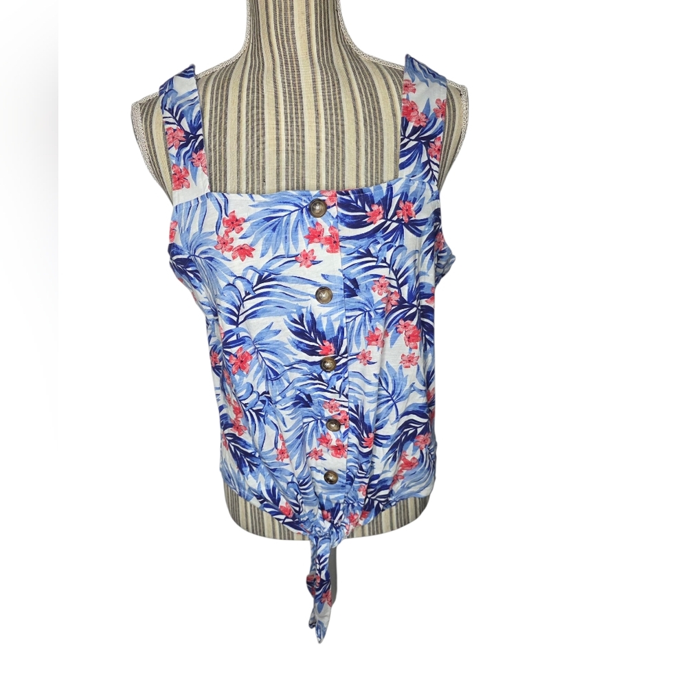 Caribbean Joe Blue,white and Pink Floral Strap Top Size L